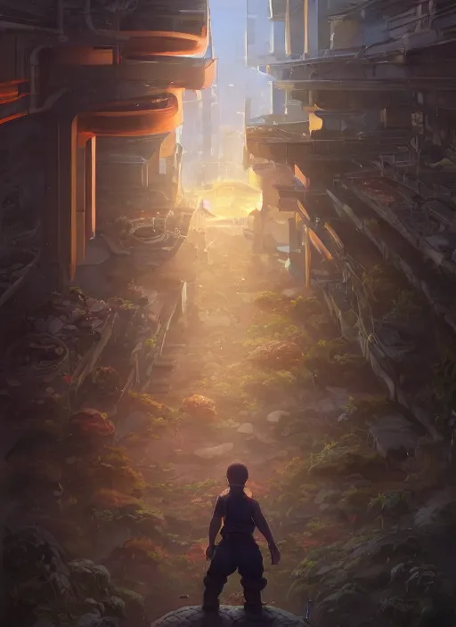 Image similar to highly detailed krillin standing outside prison art by greg rutkowski, loish, rhads, ferdinand knab, makoto shinkai and lois van baarle, ilya kuvshinov, rossdraws, tom bagshaw, global illumination, radiant light, detailed and intricate environment