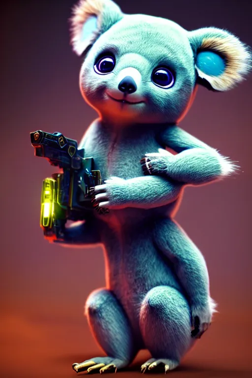 Image similar to high quality 3 d render very cute cyborg koala! cyberpunk highly detailed, unreal engine cinematic smooth, in the style of blade runner & detective pikachu, hannah yata charlie immer, moody light, low angle, uhd 8 k, sharp focus