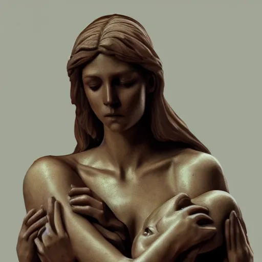 Image similar to portrait of maria, in style of pieta statue by michelangelo, high quality, realism, artstation, octane