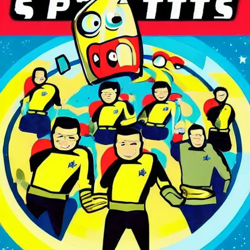 Image similar to banana monsters, star trek space voyage, fighting aliens with fists