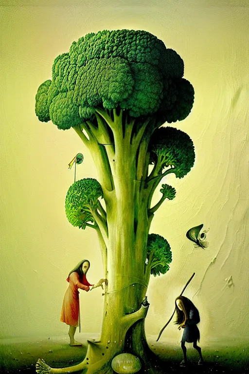 Image similar to hieronymus bosch, greg rutkowski, anna podedworna, painting of the broccoli