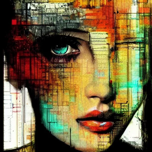 Image similar to portrait of a youthful beautiful women, mysterious, glitch effects over the eyes, fading, by Guy Denning, by Johannes Itten, by Russ Mills, centered, glitch art, clear skin, hacking effects, chromatic, cyberpunk, color blocking, digital art, concept art, abstract