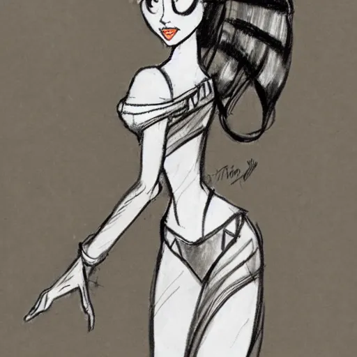 Image similar to milt kahl sketch of victoria justice with done up hair, tendrils and ponytail as princess padme from star wars episode 3