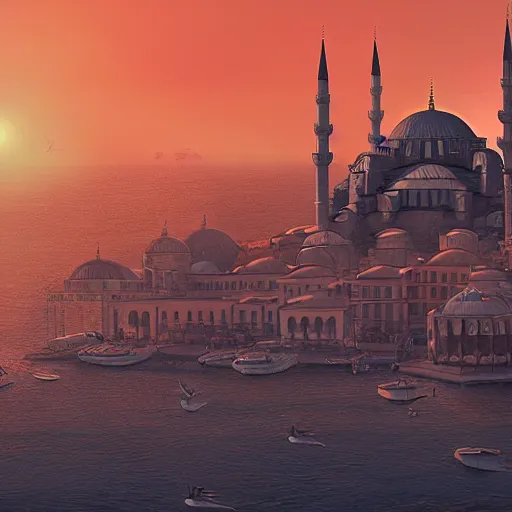 Image similar to istanbul, concept art by sebastian luca, artstation, golden hour, 8 k