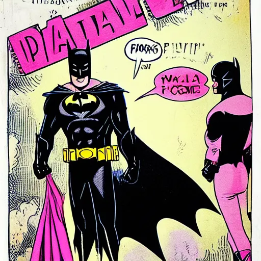 Image similar to photograph of batman wearing a pink dress