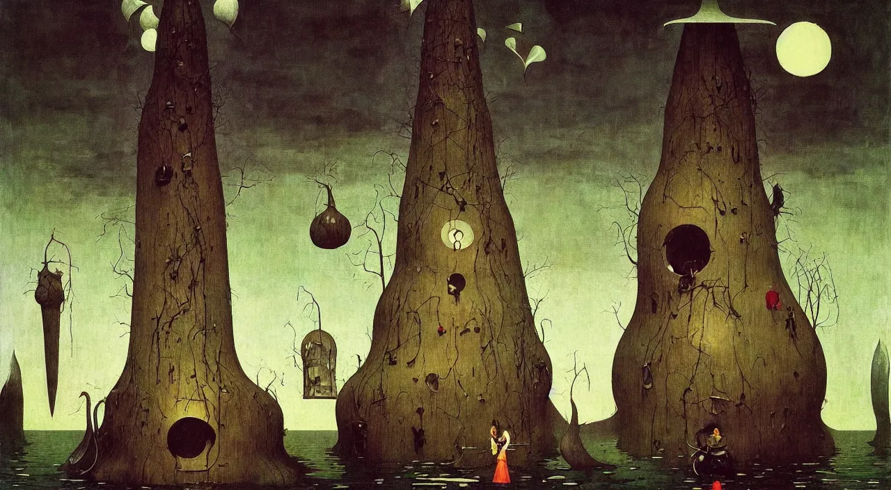 Image similar to single flooded simple!! ( lovecraftian ) gourd tower anatomy, very coherent and colorful high contrast masterpiece by norman rockwell franz sedlacek hieronymus bosch dean ellis simon stalenhag rene magritte gediminas pranckevicius, dark shadows, sunny day, hard lighting