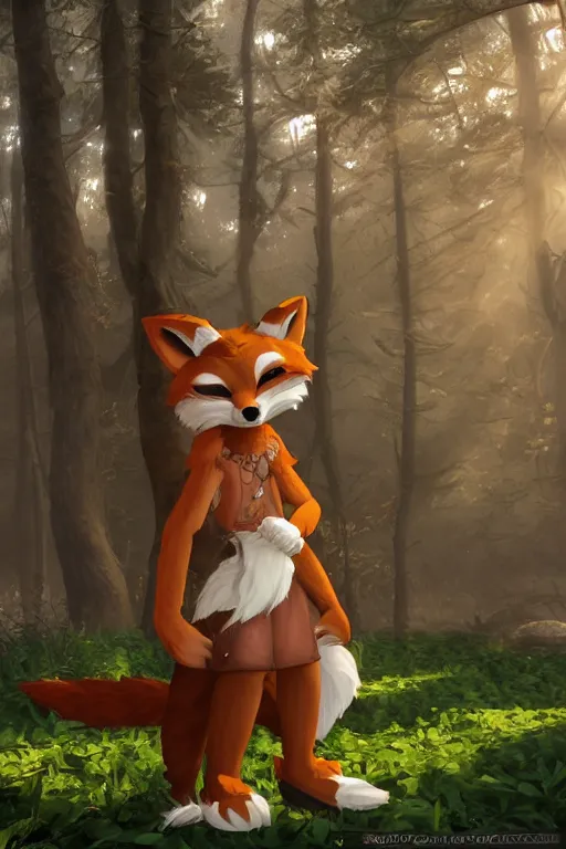 Prompt: a medieval anthropomorphic fox furry fursona with a fluffy tail in a forest, backlighting, cgi, rendered in unreal engine, trending on artstation, cartoon, trending on furaffinity