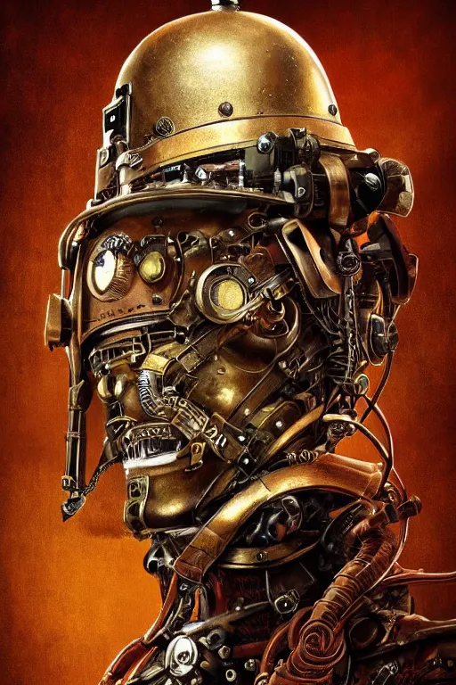 Image similar to steampunk helmet fantasy art mask robot ninja stylized digital illustration sharp focus, elegant intricate digital painting artstation concept art global illumination ray tracing advanced technology chaykin howard and campionpascale and cooke darwyn and davis jack