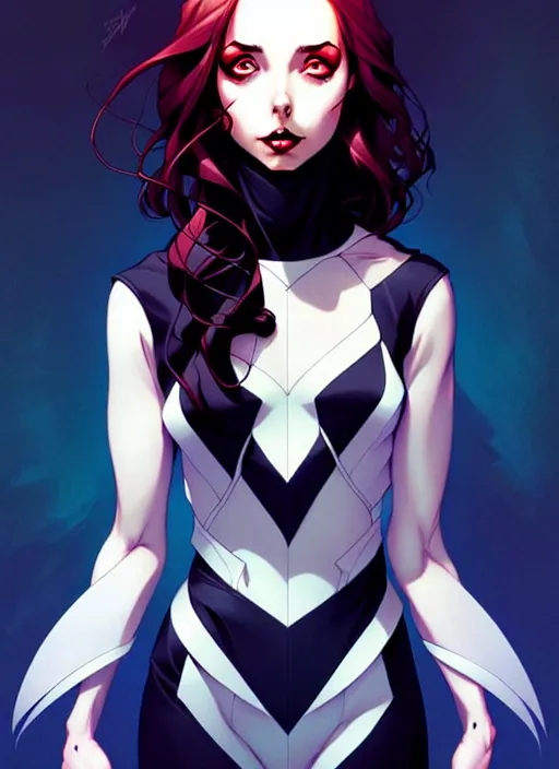 Image similar to artgerm, joshua middleton comic cover art, full body pretty kacey rohl vampire, symmetrical eyes, symmetrical face, long curly black hair, dark castle background background, cinematic lighting