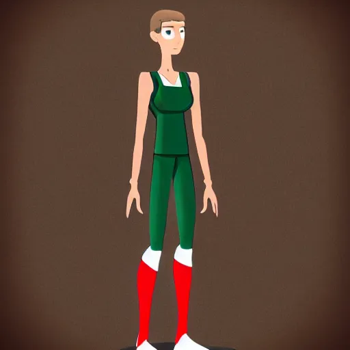 Image similar to Tall sweet woman with an athletic build. She is a bio-machine. There is a crystal in her chest that can be removed. She lost her arms in a fight and now has to use cybernetic ones that attach at the shoulder. Her face and eyes are sharp but kind. Facial features fit her face. Small ears. She has a tail that she wraps around her waist at times. Her hair is in a slightly messy bob and colored light blue. Digital character design art trending on artstation.