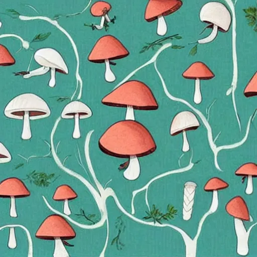 Image similar to whimsical illustrations of mushrooms in the forest