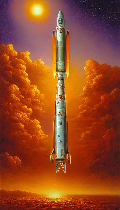 Prompt: Mars rocketship, by Thomas Kincade