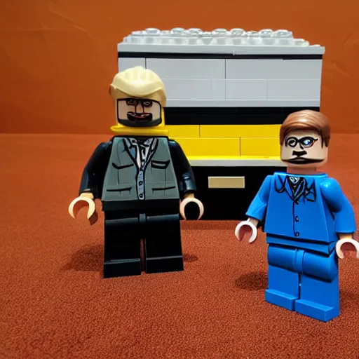 Image similar to walter white rv lego box realistic