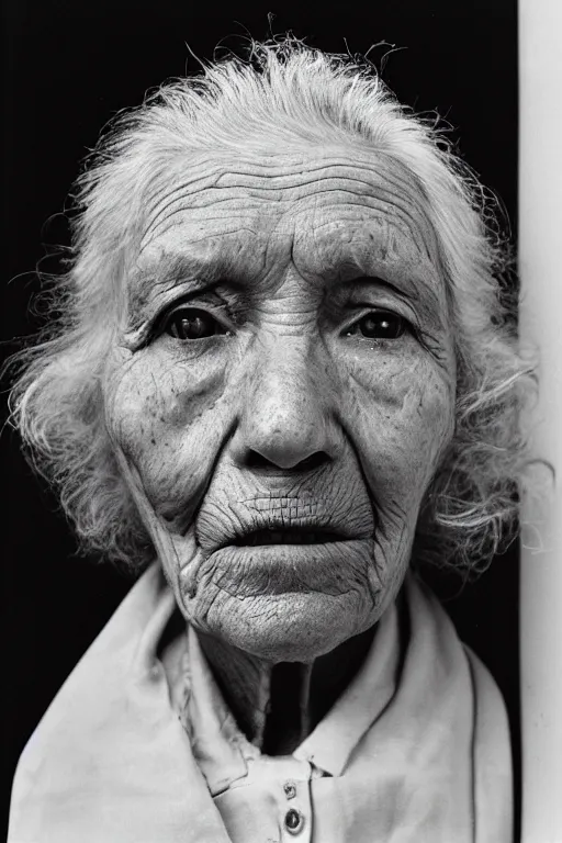 Prompt: closeup portrait of an old blind lady by Robert Mapplethorpe,