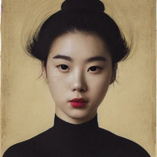 Prompt: a masterpiece portrait photo of a beautiful young woman who looks like a american ziyi zhang, symmetrical face