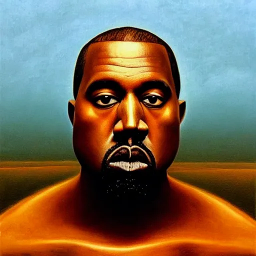 Image similar to kanye west as a zdzisław beksinski painting