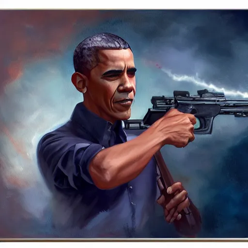 Image similar to a painting of obama holding a gun, by charlie bowater, 4 k