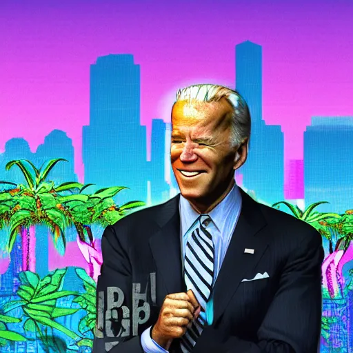 Image similar to vaporwave jungle city joe biden