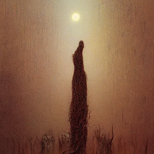 Prompt: A tall monster, digital art, Zdzislaw Beksinski