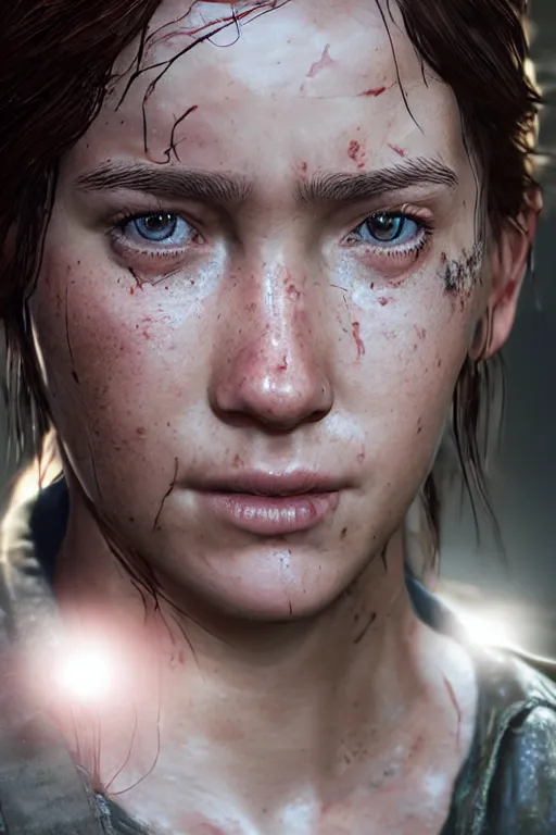 Prompt: ultra realistic facial portrait of ellie from the last of us part 2, digital art, character portrait, highly detailed, trending on artstation, lens flare, atmosphere, hyper realistic, cinematic lightning, sharp focus, unreal engine 5, extreme details perfect face, pretty face, fine - face, illustration, 8 k, ultra texture, masterpiece