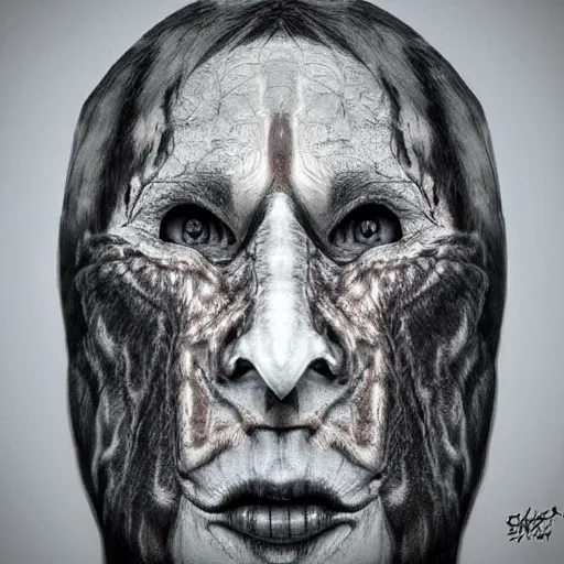 Image similar to “ the face of a skinwalker, hyperrealistic detailed ”