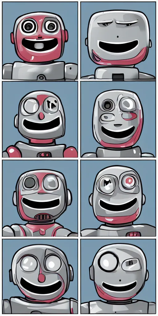 Image similar to extremely happy robot faces, expressive