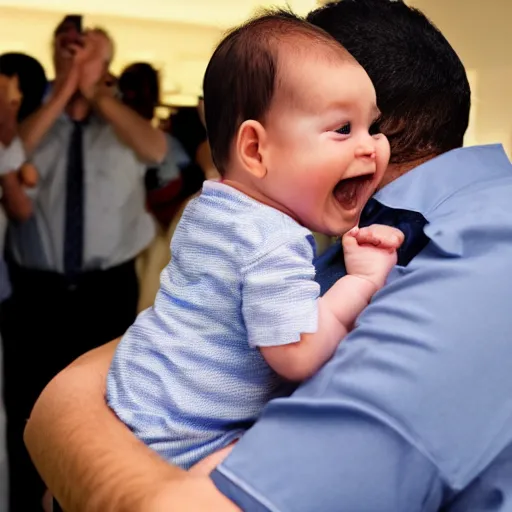 Image similar to a baby seeing his father for the first time