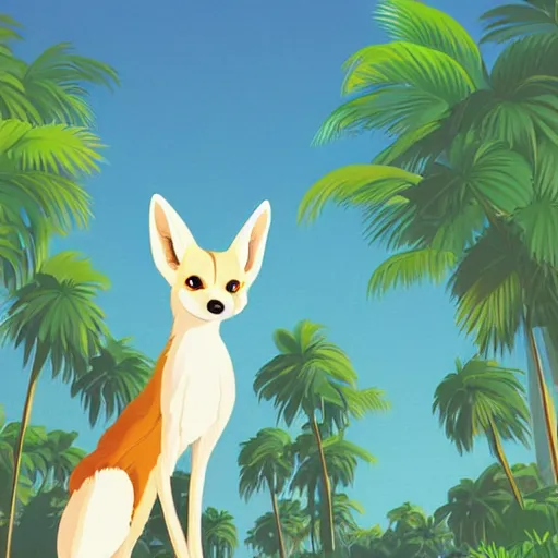 Image similar to fennec fox, clean cel shaded vector art. shutterstock. behance hd by lois van baarle, artgerm, helen huang, by makoto shinkai and ilya kuvshinov, rossdraws, illustration, palm trees, studio ghibli