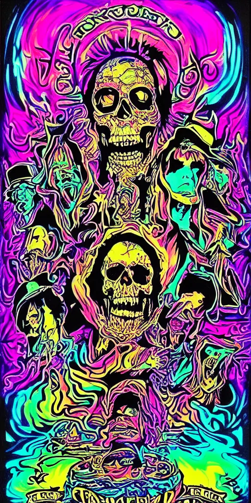 Image similar to a psychedelic black-light poster for a little band I like to call... the Grateful Dead!