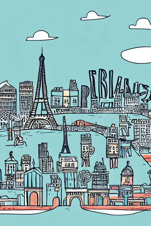 Image similar to skyline of paris, illustration, in the style of katinka reinke