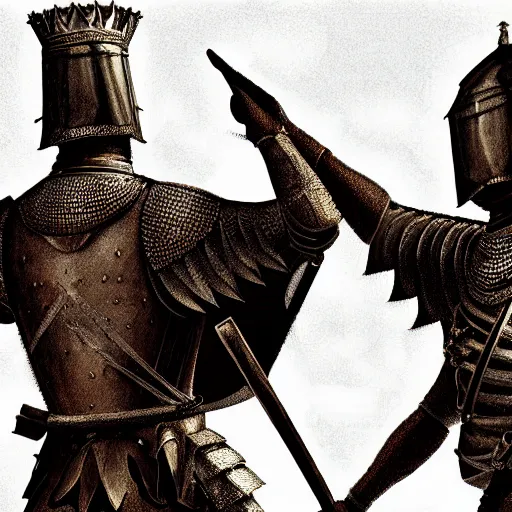 Image similar to detailed realistic digital art of a knight saluting his king