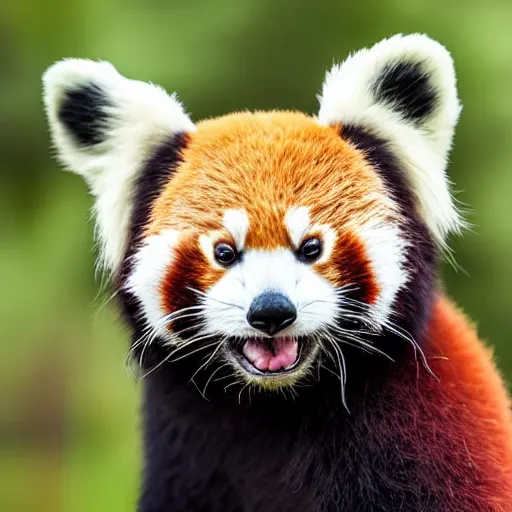 Image similar to portrait photo of a small happy chunky fluffy straw hat wearing red panda, looking into the camera, indoors, f 1. 4, golden ratio, overcast day