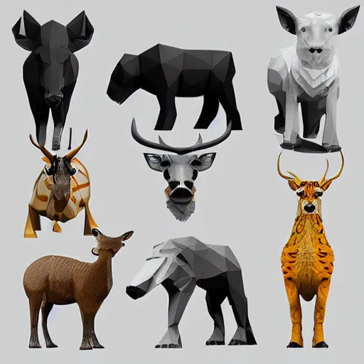 Image similar to low-poly models of various kinds of animals