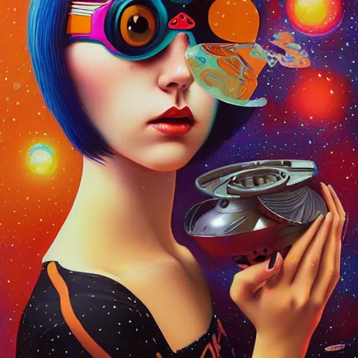 Prompt: Lofi portrait Pixar of comis girl galaxie style by Tristan Eaton Stanley Artgerm and Tom Bagshaw