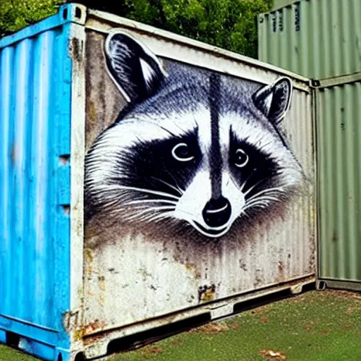 Image similar to raccoon graffiti on shipping container,