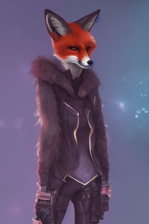 Image similar to a fox fursona, trending on artstation, by kawacy, furry art, digital art, cyberpunk, high quality