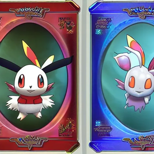 Image similar to a rare holographic pokemon card of a Moogle from Final Fantasy