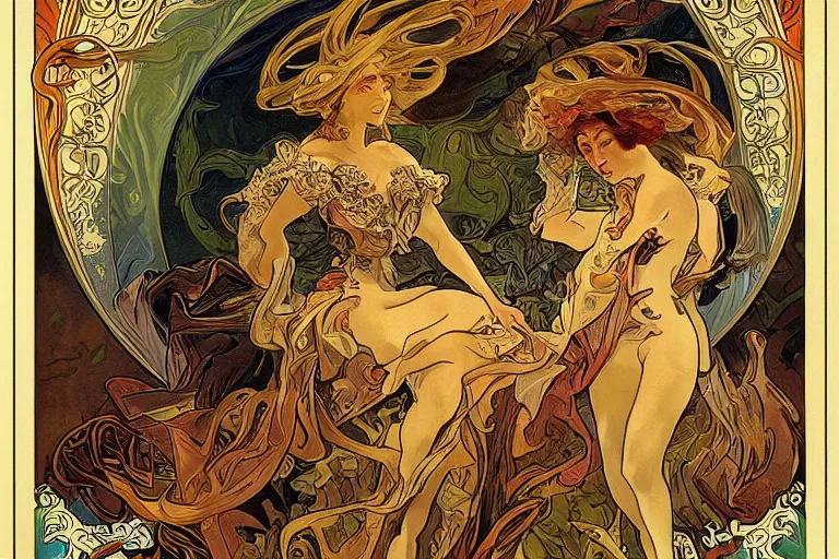 Prompt: Fantasy monster by Pieter Paul Rubens and Alphonse Mucha, art nouveau, poster colors, dramatic lighting, hyper detailed, dramatic camera angle