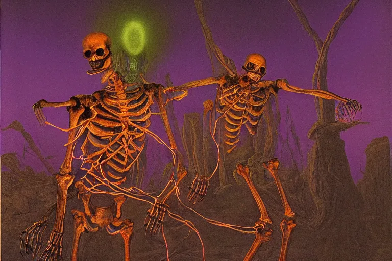 Prompt: screaming monster skeleton made of neon light volumetric lighting, by caspar david friedrich and wayne barlowe and ted nasmith