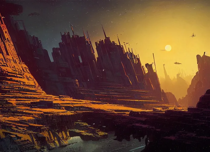 Prompt: a building in a stunning landscape by martin deschambault, dean ellis, peter elson, josan gonzalez, david a hardy, john harris, wadim kashin, angus mckie, moebius, bruce pennington