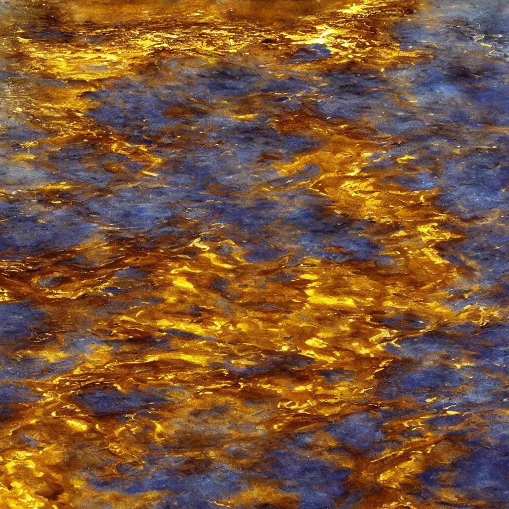 Image similar to gold molten lake, water paint, art station