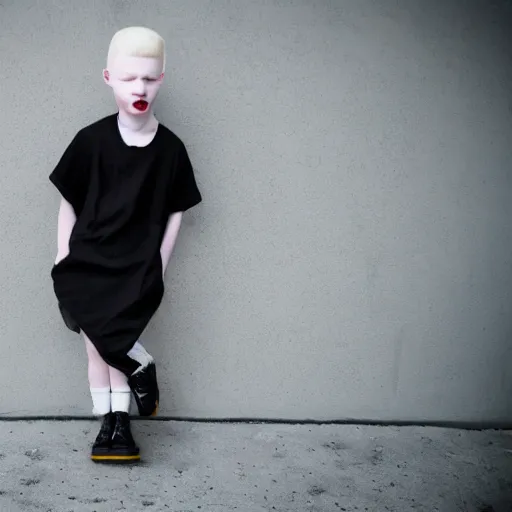 Prompt: An albinos vampire wearing Dr. Martens shoes