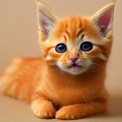 Image similar to happy cute fluffy orange tabby kitten, studio lightning