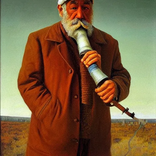 Image similar to painting of sailor hobo hyperrealism vasily vereshchagin holding a pipe