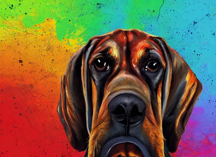 Image similar to a masterpiece painting of a bloodhound, in the style of artur bordalo, digital art, muted colors