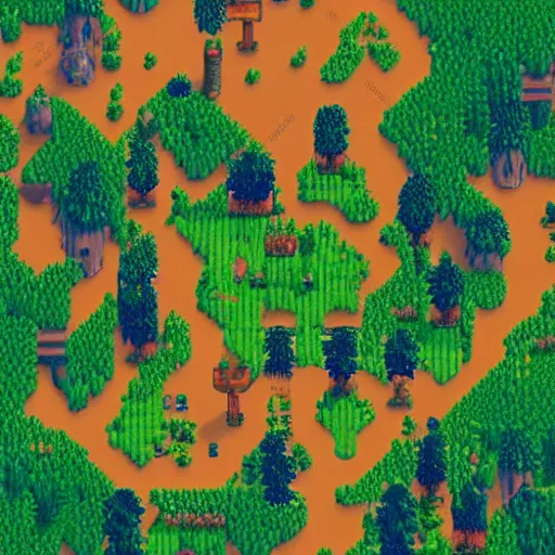 Image similar to aerial photorealistic view 3d terrain stardew valley