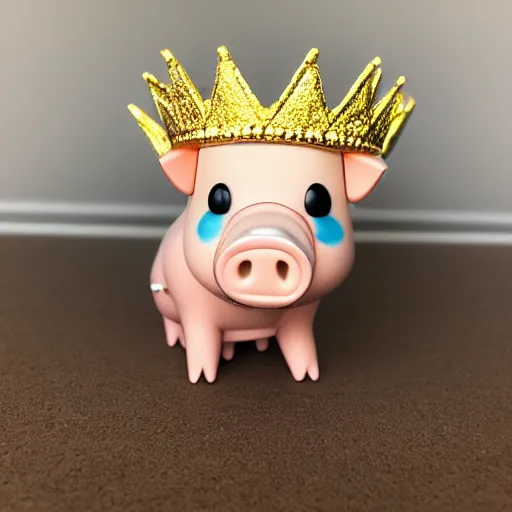 Image similar to pig wearing a gold crown funko pop