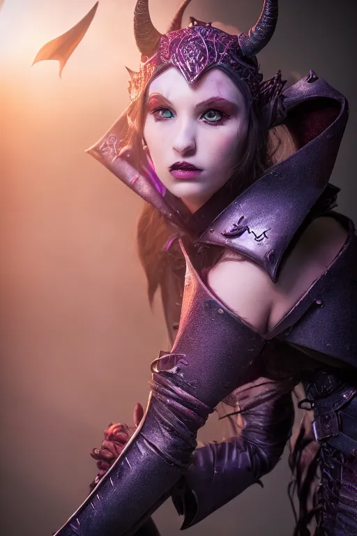 Image similar to a female DND tiefling, high resolution film still, 8k, HDR colors, cosplay, studio lighting