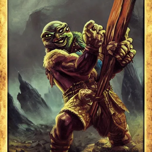 Prompt: pepe in War Hammer Epic fantasy art, cinematic asterpiece