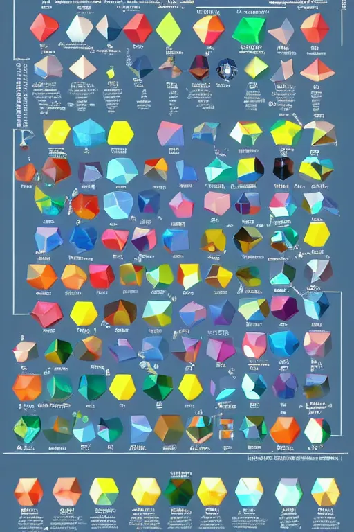 Prompt: a collection of prisms of all the chemical elements in the world, infographic